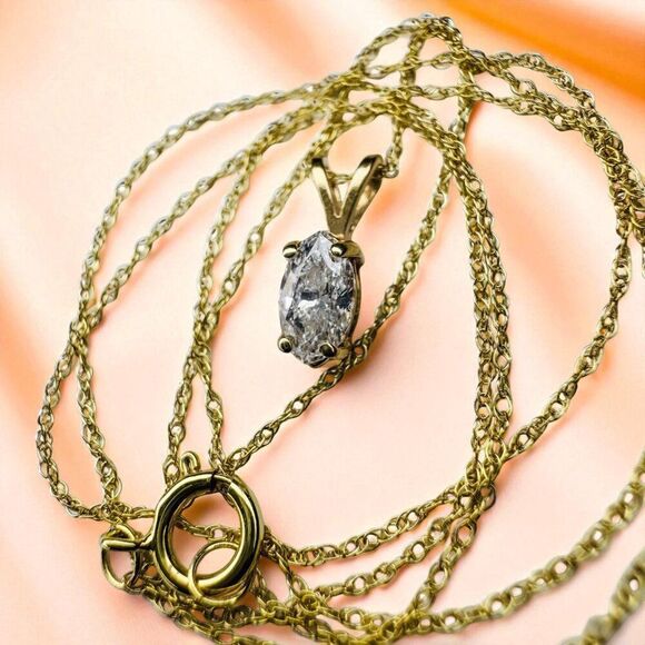 14k Gold- Natural Diamond Necklace- .40 CT- Marquise Diamond -18"- Solitaire-1g - Picture 16 of 16